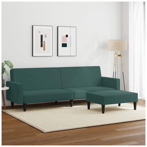 Lusso Casadino -  Divano Letto A 2 Posti Con Poggiapiedi Verde Scuro In Velluto - Foto 2