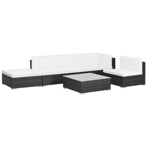 Lusso Casadino -  Set Divani Da Giardino 6 Pz Con Cuscini In Polyrattan Nero - Foto 1