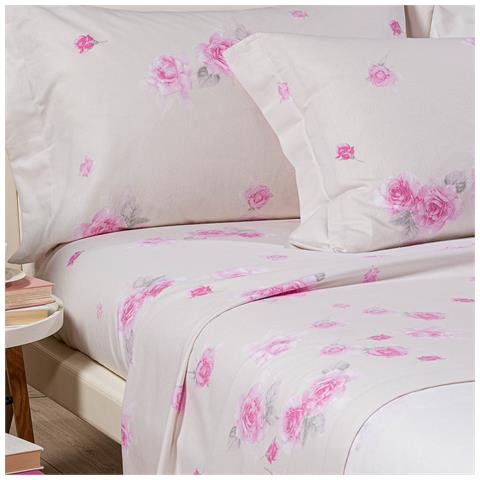 Completo Lenzuola Floralstyle In Flanella Colore Bianco Misura Matrimoniale - Foto 2