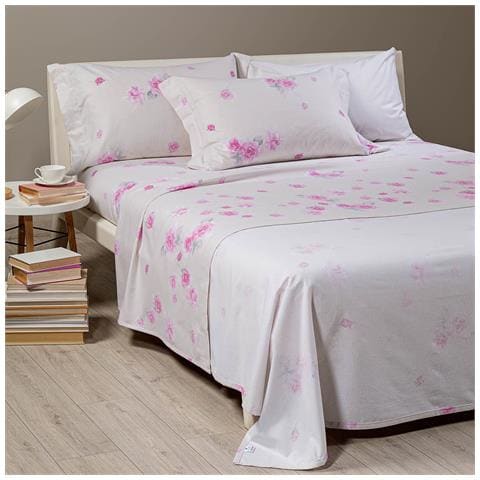 Completo Lenzuola Floralstyle In Flanella Colore Bianco Misura Matrimoniale - Foto 1