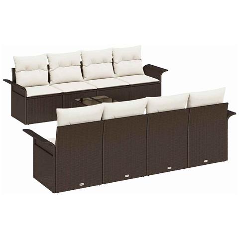 Set Divano da Giardino a 9 Pezzi con Cuscini Marrone Polyrattan - Foto 1