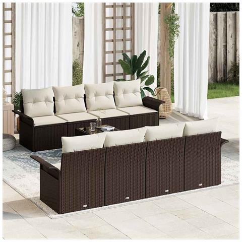 Set Divano da Giardino a 9 Pezzi con Cuscini Marrone Polyrattan - Foto 2