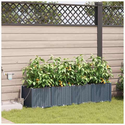 Vasi da Giardino con Sistema di Irrigazione 4 pz Grigio Chiaro - Foto 2