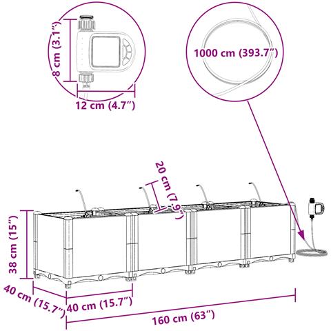 Vasi da Giardino con Sistema di Irrigazione 4 pz Grigio Chiaro - Foto 9