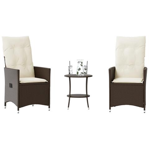 Set Bistrò 3 pz con Cuscini Marrone in Polyrattan - Foto 2