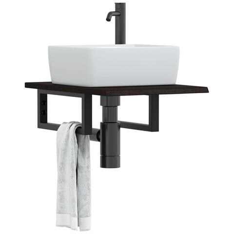 Ripiano a Parete per Lavabo in Acciaio e Massello di Rovere - Foto 2