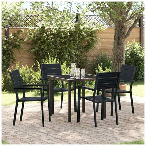 Set da Pranzo per Giardino 5 pcs Nero HDPE - Foto 2