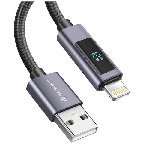 Cavo 2.4a Ricarica E Sincronizzazione Usb A Lightning 12w 1,5 M Con Display Led, Nero - Foto 1