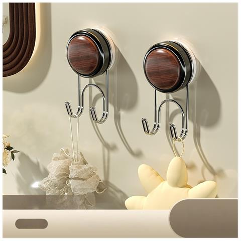 2 Pezzi Porta Asciugamani Da Bagno A Muro Senza Trapano, Ganci Adesivi Resistenti Black - Foto 2
