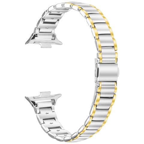 Cinturino In Acciaio Inossidabile Compatibile Con Xiaomi Band 8 Pro / 9 Pro, Redmi Watch 4/5 - Design A Tre Perle Finte Silver+gold - Foto 1