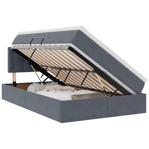 Letto con contenitore e LED Grigio scuro 120 x 190 cm Velluto - Foto 1