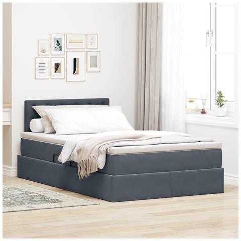 Letto con contenitore e LED Grigio scuro 120 x 190 cm Velluto - Foto 2