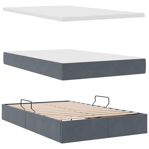 Letto con contenitore e LED Grigio scuro 120 x 190 cm Velluto - Foto 9