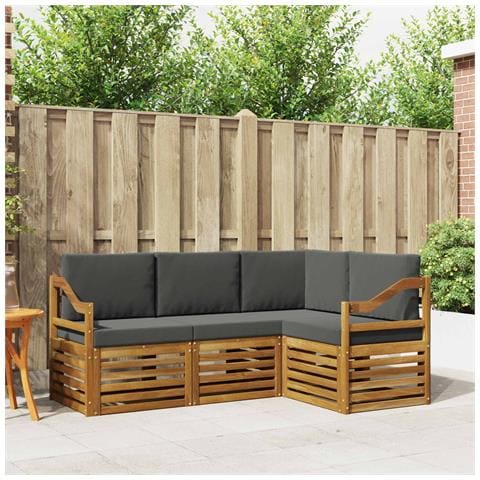 Set divani 4 pcs Naturale e Antracite Legno di Acacia Massello - Foto 2