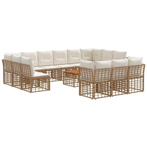 Set di divani da esterno 14 pcs Naturale e Bianco Crema - Foto 1