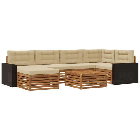 Set di divani da esterno con cuscino 7 pcs Naturale e Beige - Foto 1