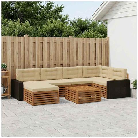 Set di divani da esterno con cuscino 7 pcs Naturale e Beige - Foto 2