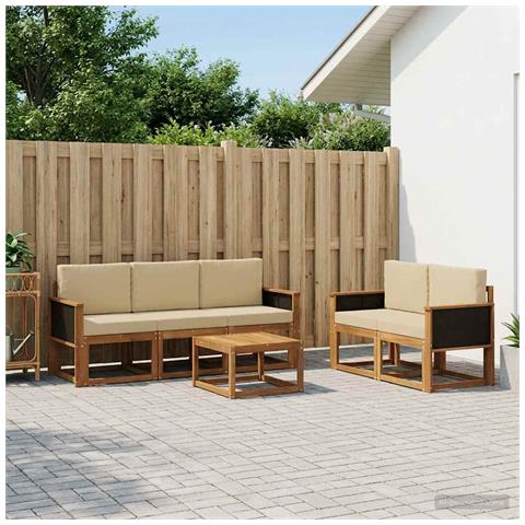 Set di divani da esterno con cuscino 6 pcs Naturale - Foto 2