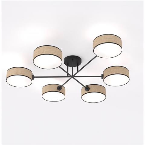 Lampada A Sospensione Maga In Acciaio Nero E Rattan - Foto 1