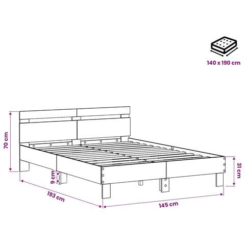 Struttura del letto Legno antico 140 x 190 cm Legno multistrato - Foto 7