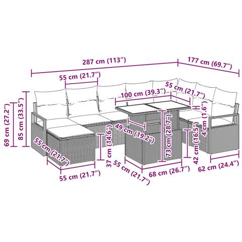 Set Divano da Giardino 9 pz Marrone Poly Rattan - Foto 2