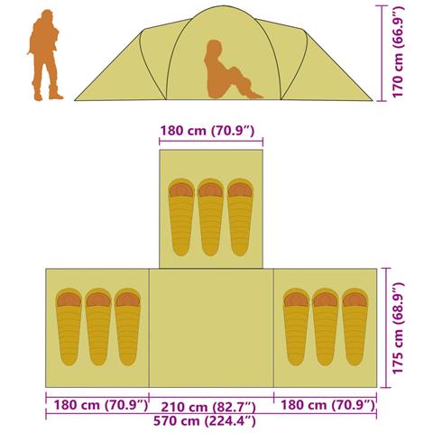 Tenda da Campeggio in Poliestere per 9 Persone Blu e Giallo - Foto 2