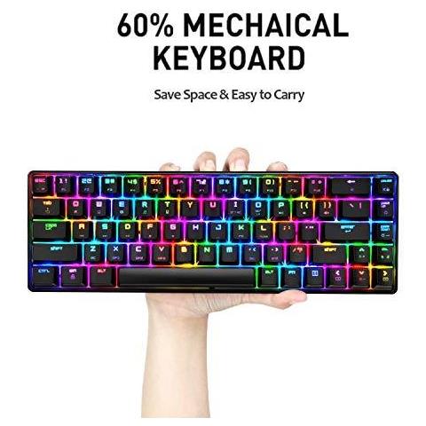 60 Di Gioco Allineare Meccanica Tastiera Tastiera Impermeabile Tipo C Wired 68 Tasti Retroilluminato A Led Usb 18 Chroma Rgb Retroilluminazione Completa Chiavi Per I Giocatori E Dattilografi Anti-ghosting (nero Blu Switch)  - Foto 2