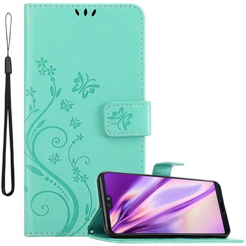 Cadorabo Custodia Compatibile Con Huawei P20 Pro In Turchese Fiore - Coperchio Protettivo In Design Floreale Con Chiusura Magnetica, Funzione Stand E Slot Per Carte - Foto 1
