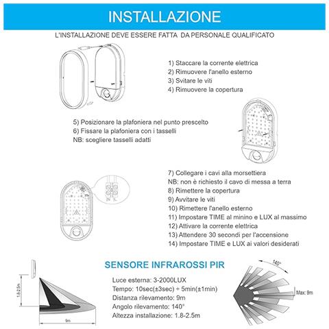 Plafoniera Led 10w Con Sensore Di Movimento Pir - Ip54 Resistente All'acqua - Luce Bianca Naturale 4500k - 900 Lumen - Plafoniera Ovale Impermeabile Da Parete Per Esterno O Interno - Foto 5