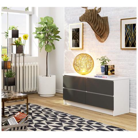 Cassettiera K120, 4 cassetti, 120x40x55 cm, Colore Bianco e Grigio Grafite - Foto 5
