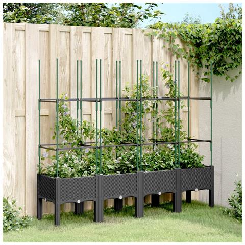 Fioriera Da Giardino Con Traliccio Nera 160x40x142,5 Cm In Pp - Foto 1