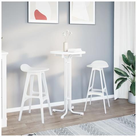 Tavolo da Pranzo Bianco 60 (diametro) x110 cm Legno Multistrato e Acciaio - Foto 3