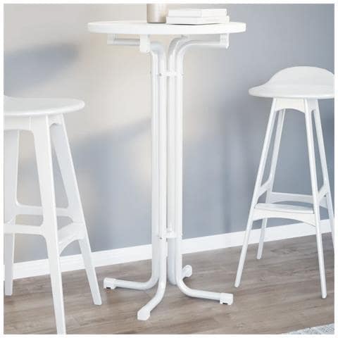 Tavolo da Pranzo Bianco 60 (diametro) x110 cm Legno Multistrato e Acciaio - Foto 1