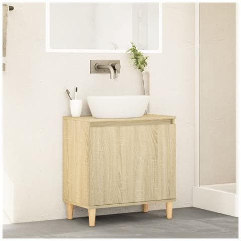 Mobile Lavabo Rovere Sonoma 58x33x60 Cm In Legno Multistrato - Foto 3