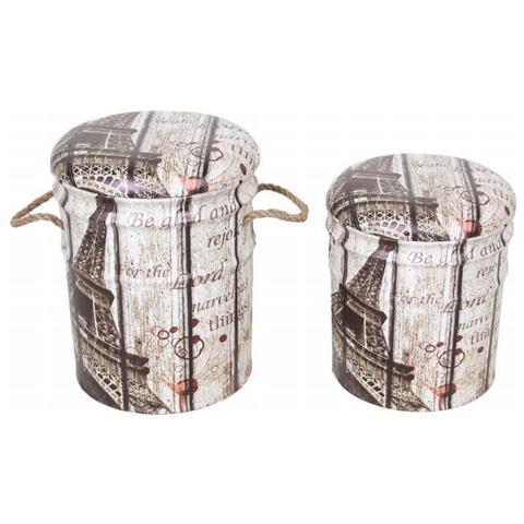 Pouf Contenitori Da Interno In Pvc Con Decoro Parigi Tour Eiffel Set 2 Pezzi - Lightgrey - Foto 1
