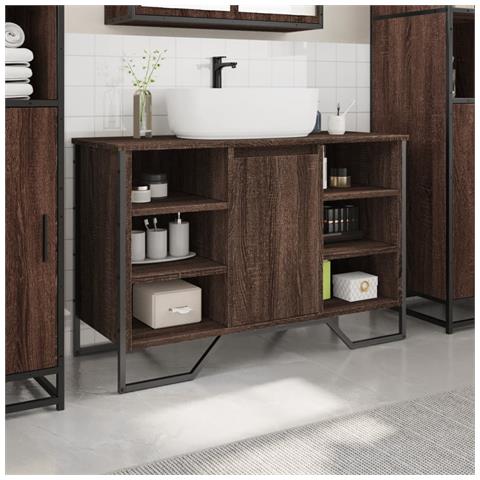Mobile Lavabo Bagno Rovere Marrone 91x35x60cm In Truciolato - Foto 3