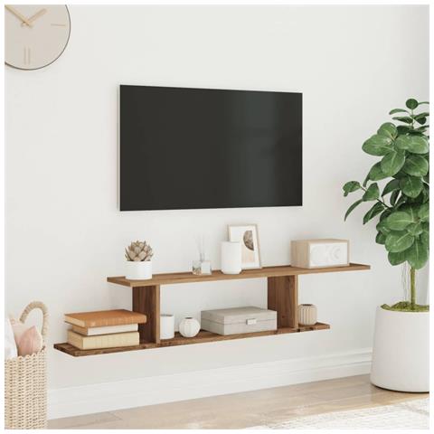 Scaffale Tv Parete Rovere Artigianale 125x18x23 Cm Truciolato - Foto 3
