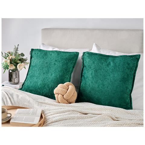 Set Di 2 Cuscini Verpis Cotone 50 X 50 Cm Verde Smeraldo Tinta Unita - Foto 1