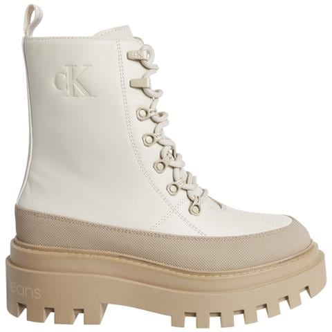 Flatform Lace Up Boot Stivaletti Pelle Scarpe Donna Beige Eu 41, Yw0yw01110 0f7 - Foto 1