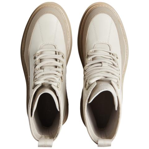 Flatform Lace Up Boot Stivaletti Pelle Scarpe Donna Beige Eu 41, Yw0yw01110 0f7 - Foto 3
