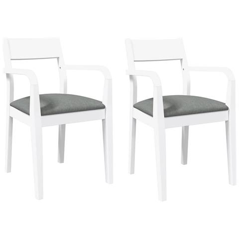 Sedie da Pranzo con Cuscini 2 pz Bianco Legno Massello di Hevea - Foto 1