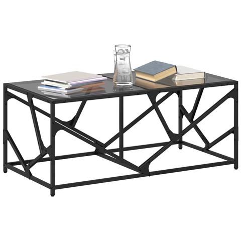 Tavolino Con Piano In Vetro Nero 98,5x50x41 Cm Acciaio - Foto 3