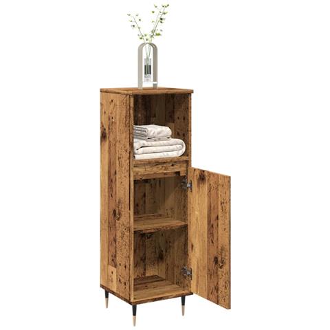 Armadietto Da Bagno Legno Antico 30x30x100 Cm In Truciolato - Foto 3