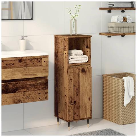 Armadietto Da Bagno Legno Antico 30x30x100 Cm In Truciolato - Foto 1