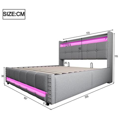 Letto Imbottito 160x200cm, Con Sistema Idraulico Per Il Contenimento, Matrimoniale, Grigio Chiaro - Foto 2