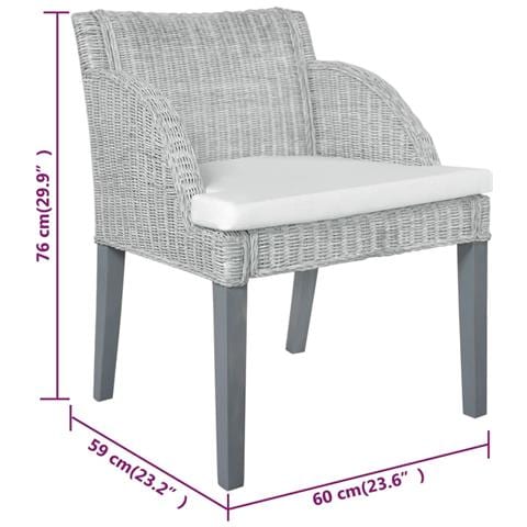 Sedia Da Pranzo Con Cuscino Grigio In Rattan Naturale - Foto 6