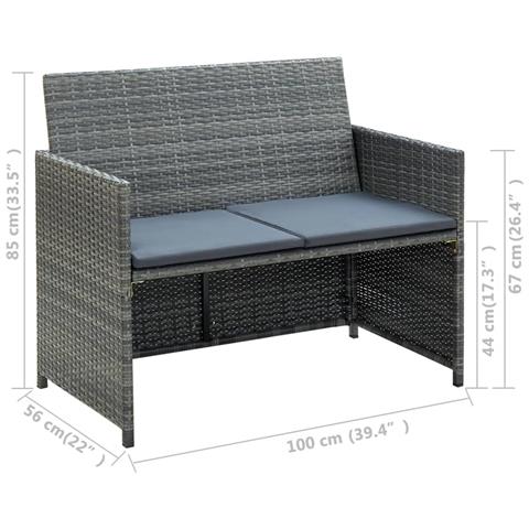 Lusso Casadino -  Divano Da Giardino A 2 Posti Con Cuscini Grigio In Polyrattan - Foto 4