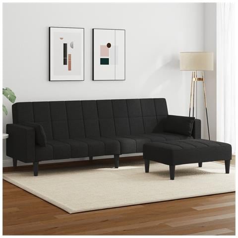 Divano Letto a 2 Posti con Poggiapiedi Nero in Tessuto - Foto 2