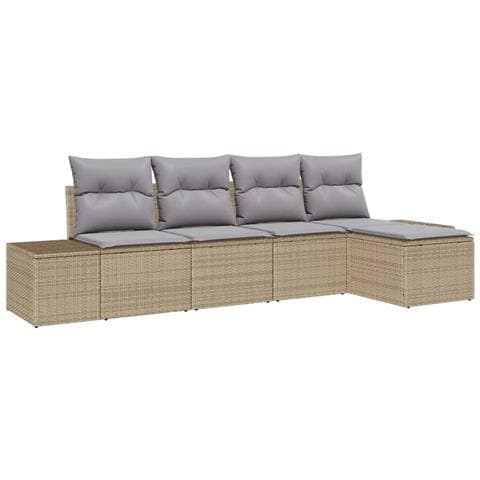 Set di divani da giardino di 5 pezzi con cuscini beige in polyrattan - Foto 1