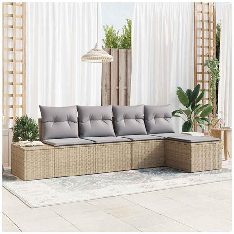 Set di divani da giardino di 5 pezzi con cuscini beige in polyrattan - Foto 2